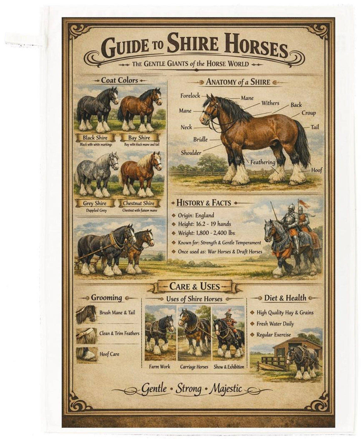 Shire Horses Tea Towel – Illustrated Gentle Giants Horses