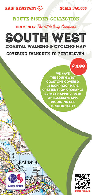 scan of Falmouth Map to Porthleven - South West Coastal Walking & Cycling Map trails