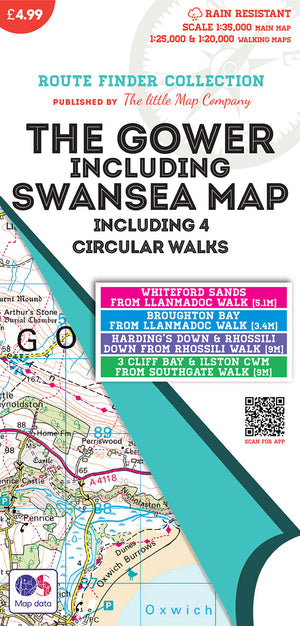 walks from The Gower Map Including Swansea and 4 Circular Walks